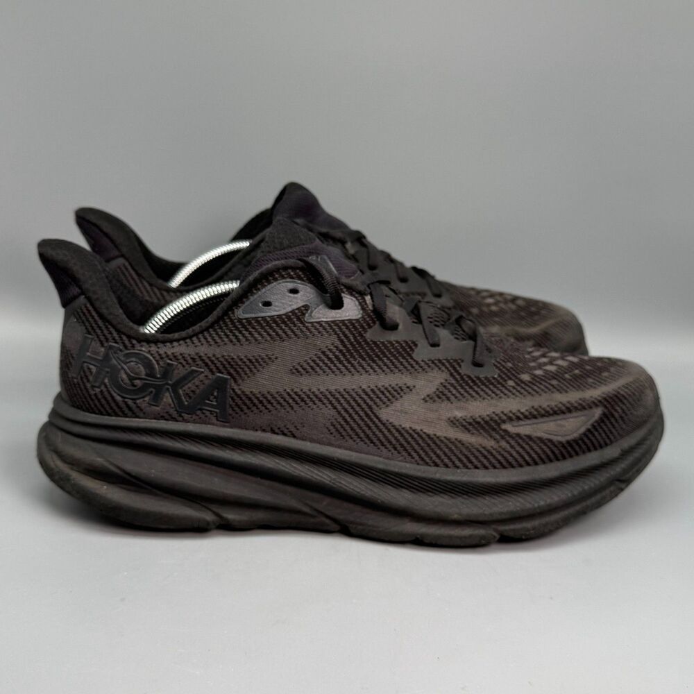 Hoka One One Clifton 9 Athletic Running Sneakers Men's 13 Black Lace-Up Low Shoe